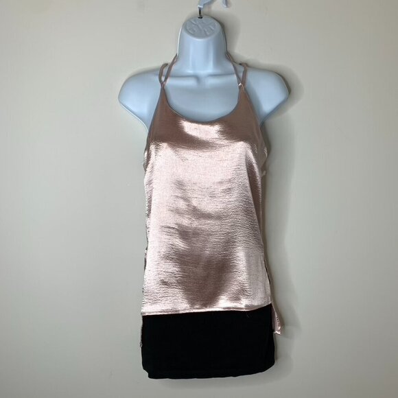 Women’s Y2K Go Girl Go Tank Top Blouse Cowl Neck Satin Pink T-strap back Small - Picture 7 of 16
